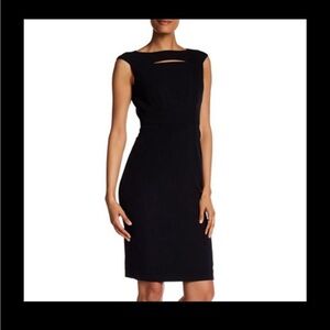 Tahari ASL black sheath dress with cutout and slimming pleats EUC Size 12